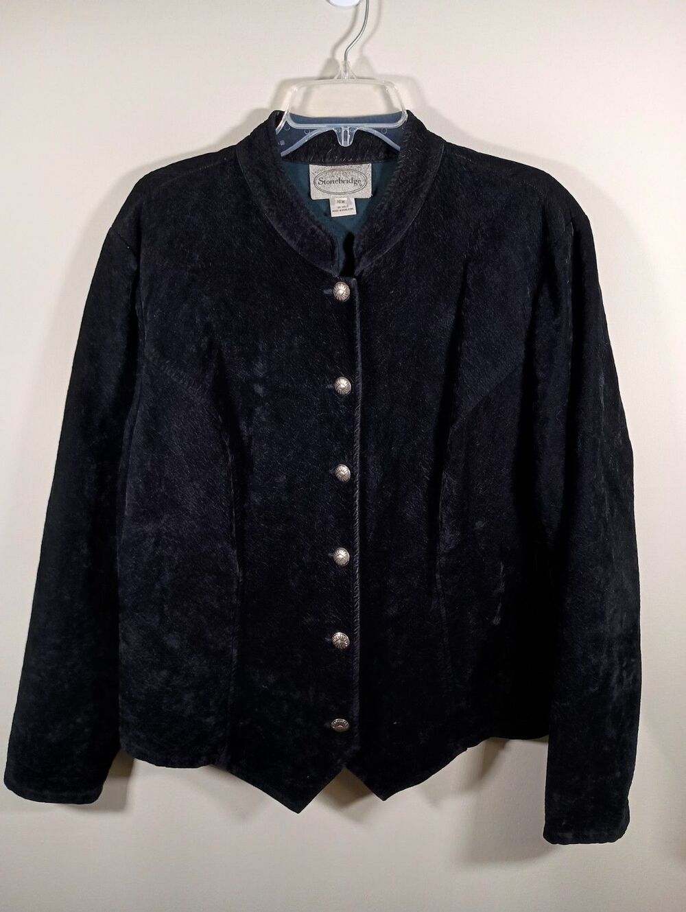 Vintage Stonebridge Jacket Womens Black Faux Suede Button Front Collar Size 16W